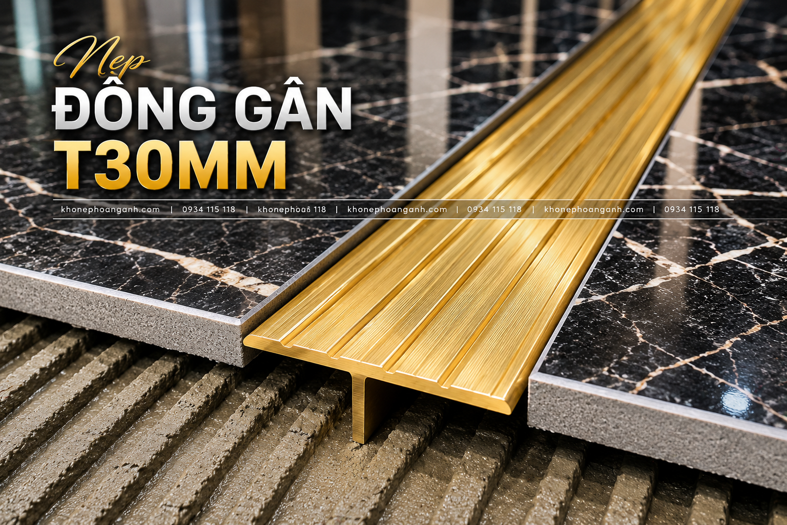 Nẹp Đồng Gân T30MM trang trí sàn gỗ và chống trơn cầu thang cao cấp