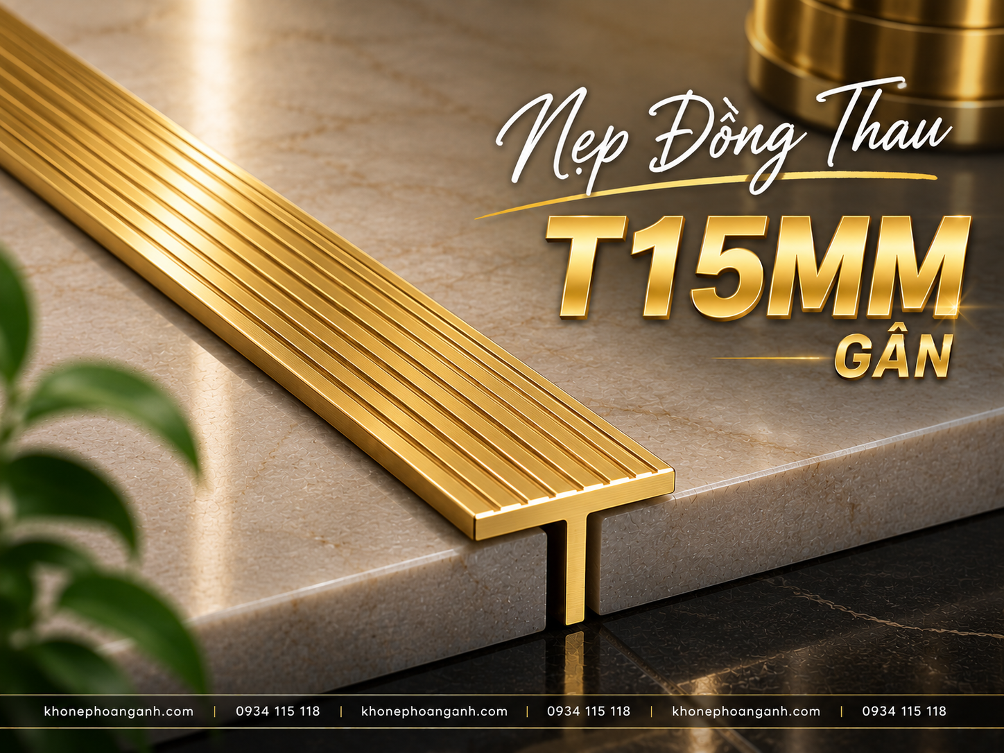 Cấu tạo chi tiết của Nẹp Đồng Thau T15MM Gân cao cấp tại Kho Nẹp Hoàng Anh
