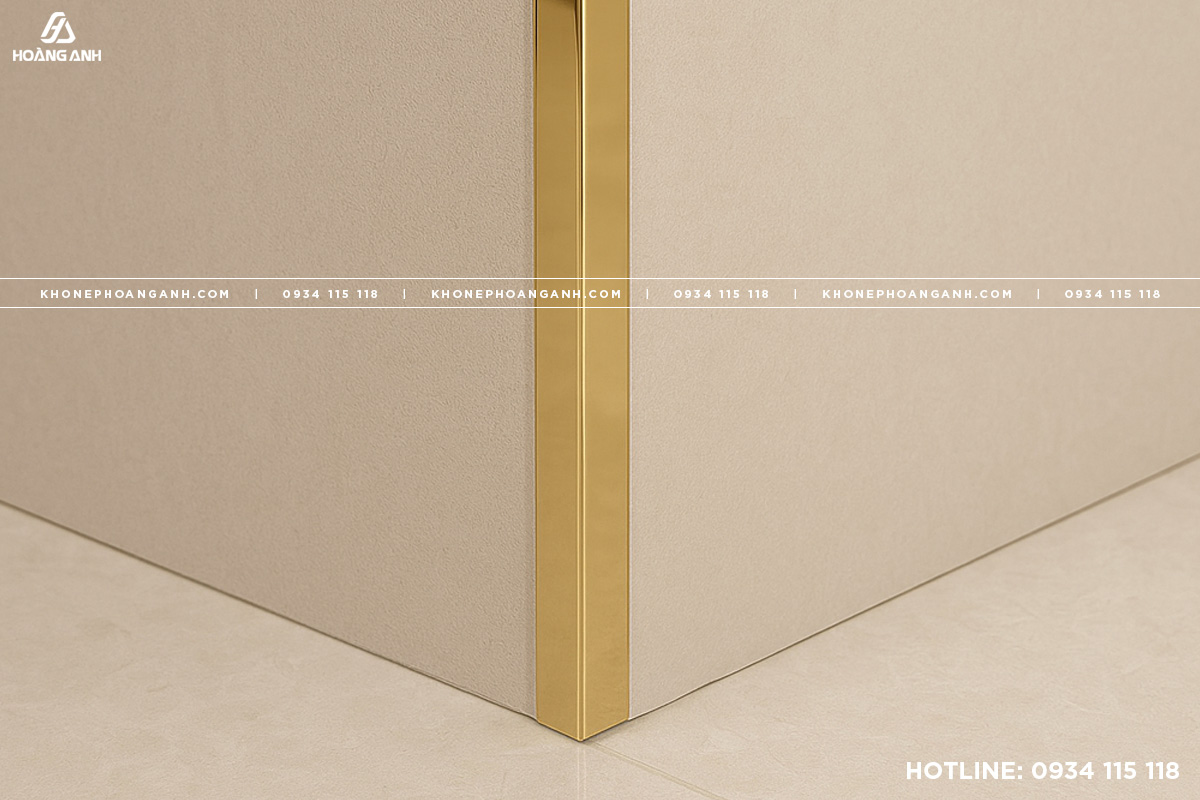 Nẹp V Inox vàng gương 304 lắp đặt demo